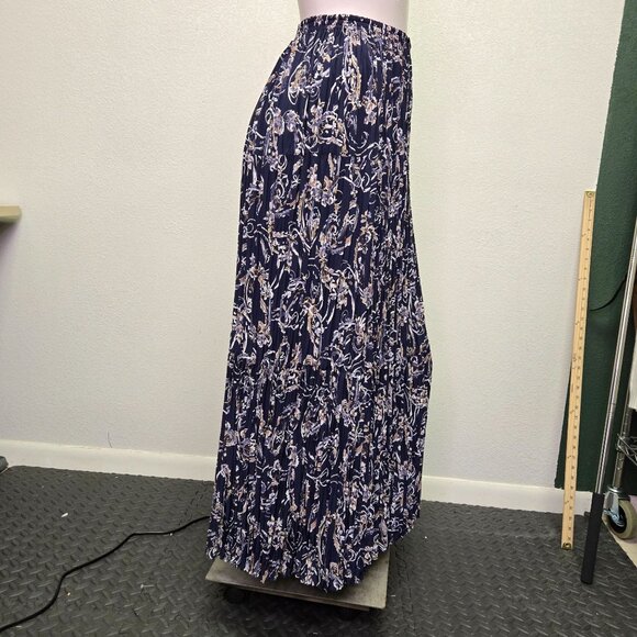 Vintage Navy Blue Paisley Pleated Broomstick Maxi Skirt M - Picture 6 of 10